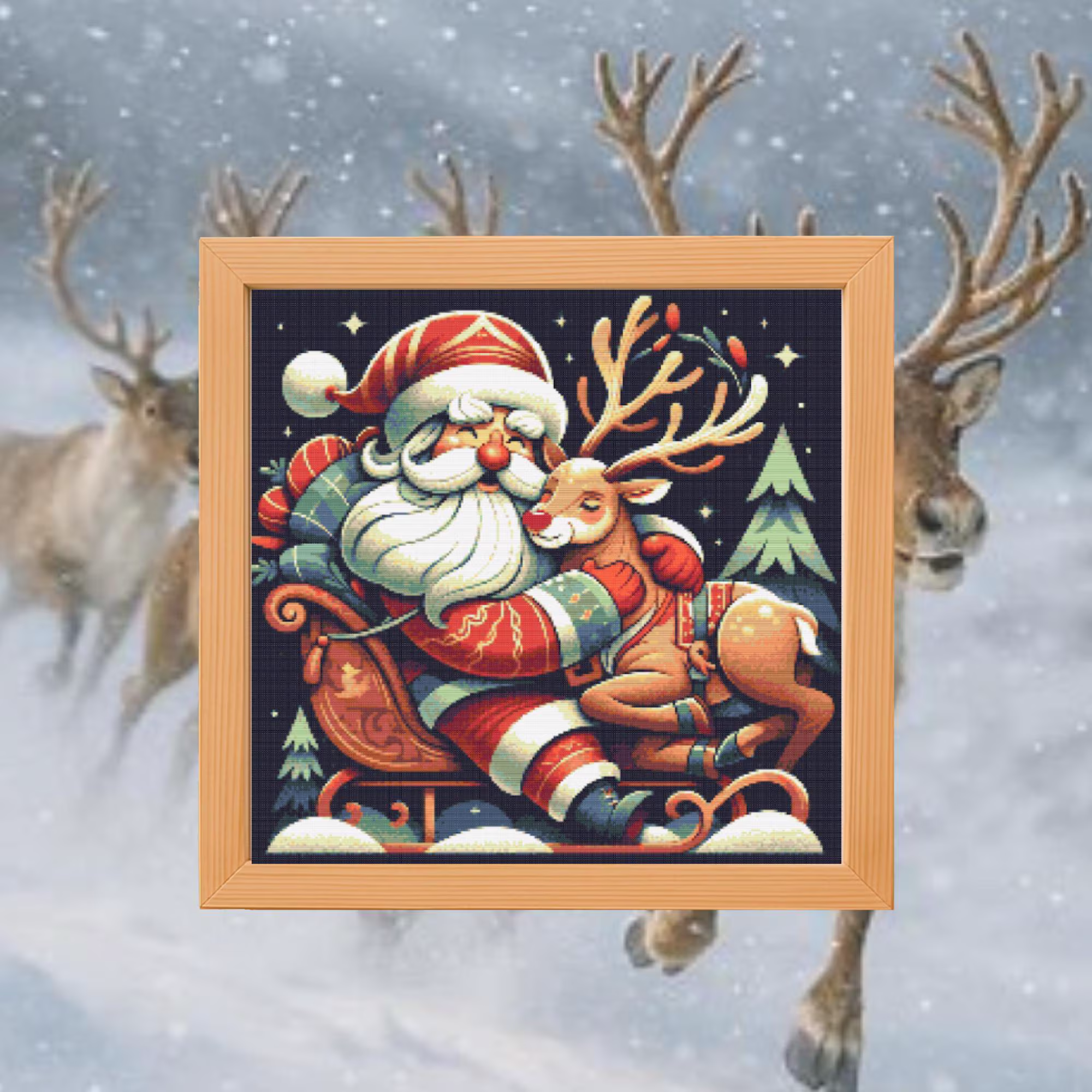 🎅🏻Santa Hugging Rudolph Cross Stitch