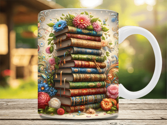 Vintage Stacked Books Floral Mug Wrap