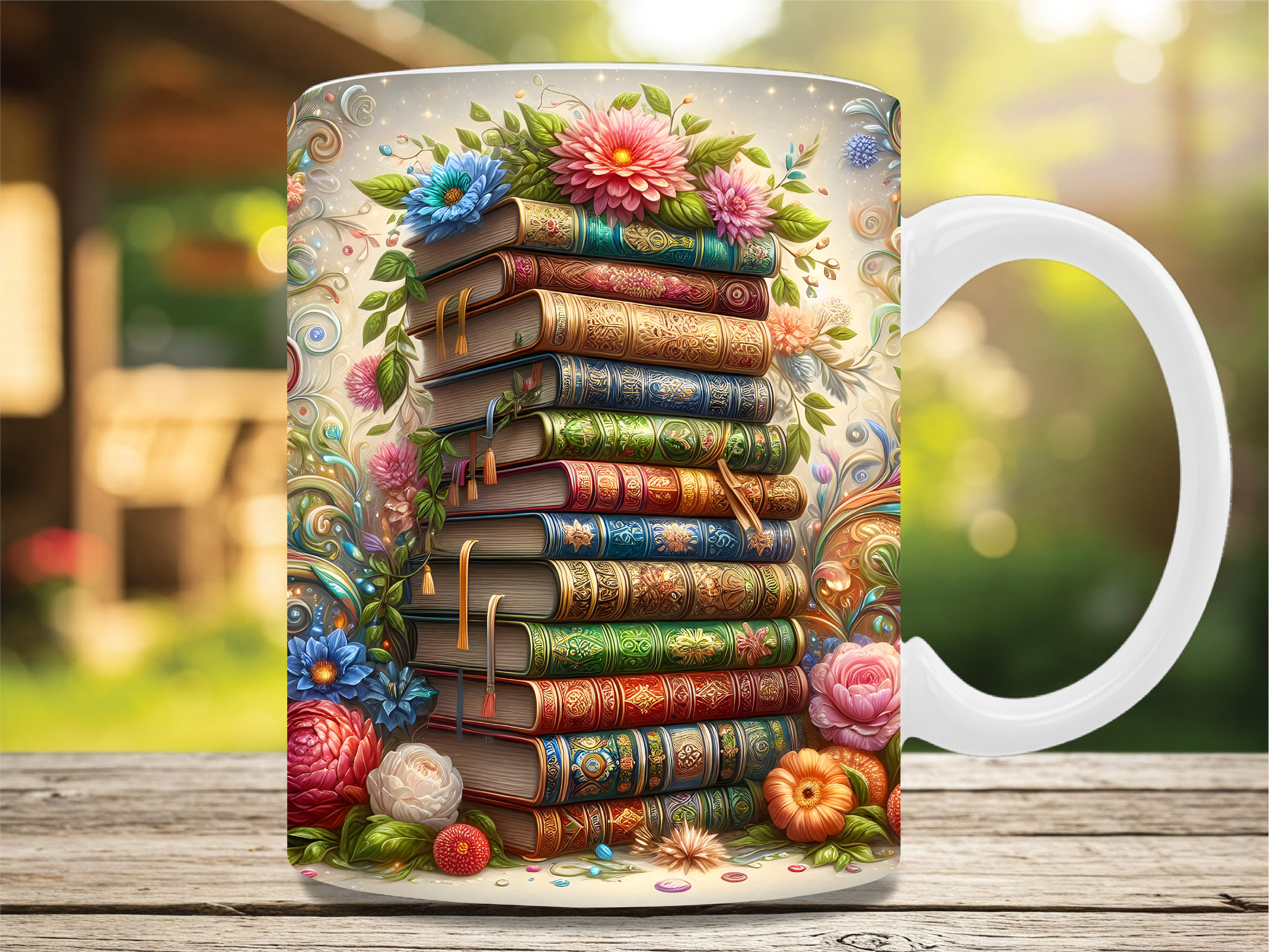 Vintage Stacked Books Floral Mug Wrap