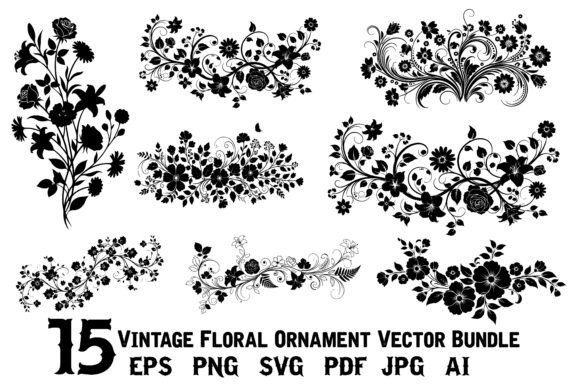 15 Vintage Floral Divider Vector Bundle