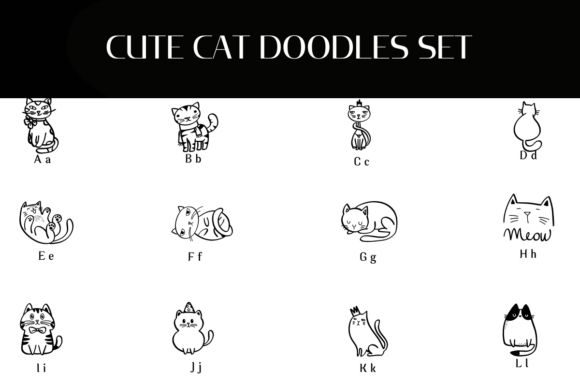 Cute Cat Doodles Set Font - Preview 1