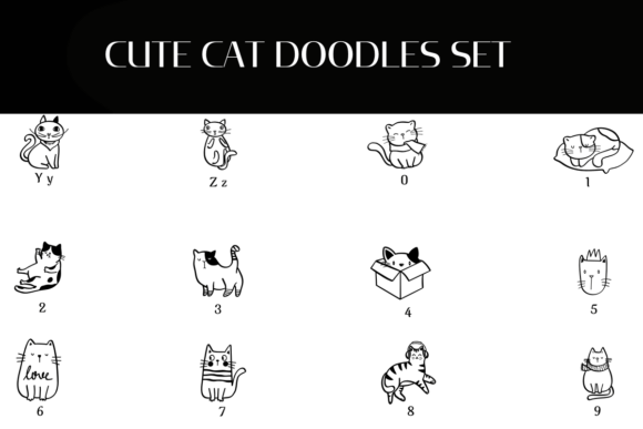 Cute Cat Doodles Set Font - Preview 3