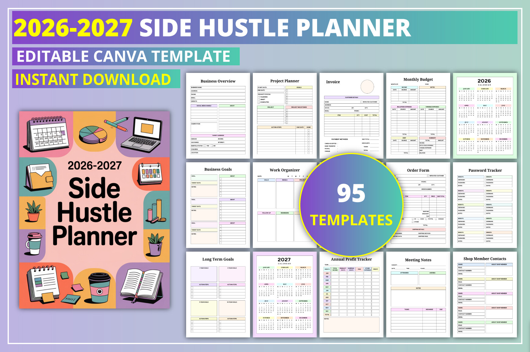 Editable 2026-2027 Side Hustle Planner