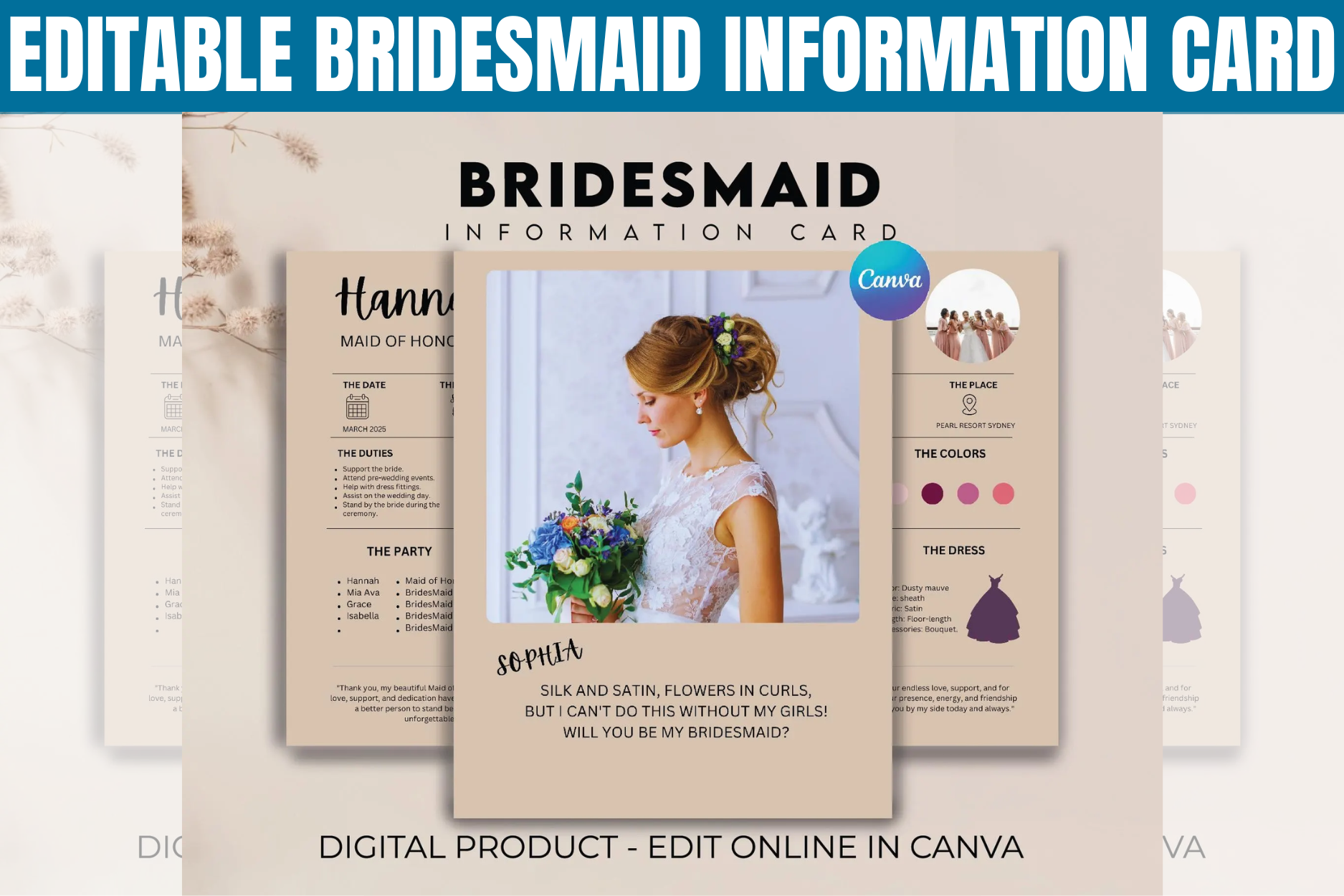Editable Bridesmaid Information Card