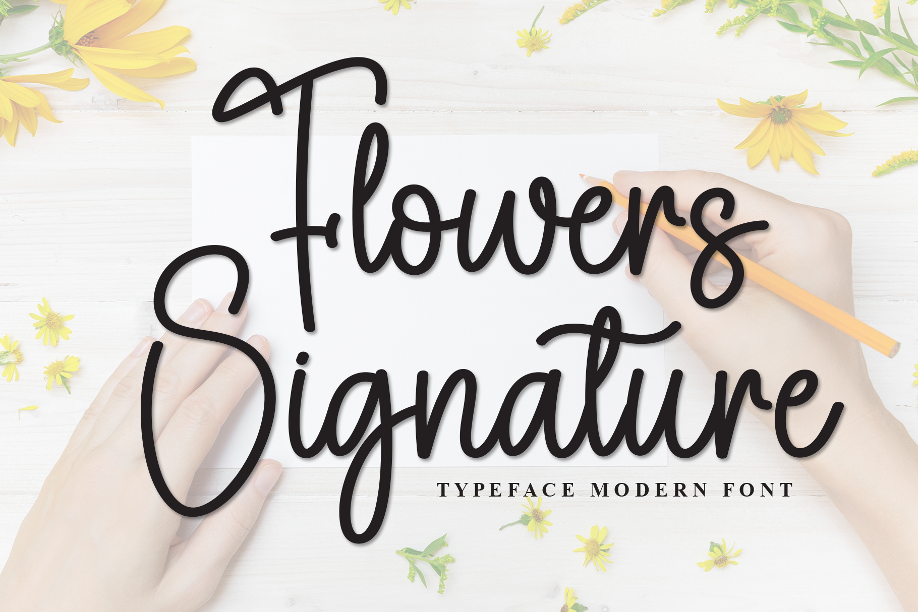 Flowers Signature font preview in a signature script style