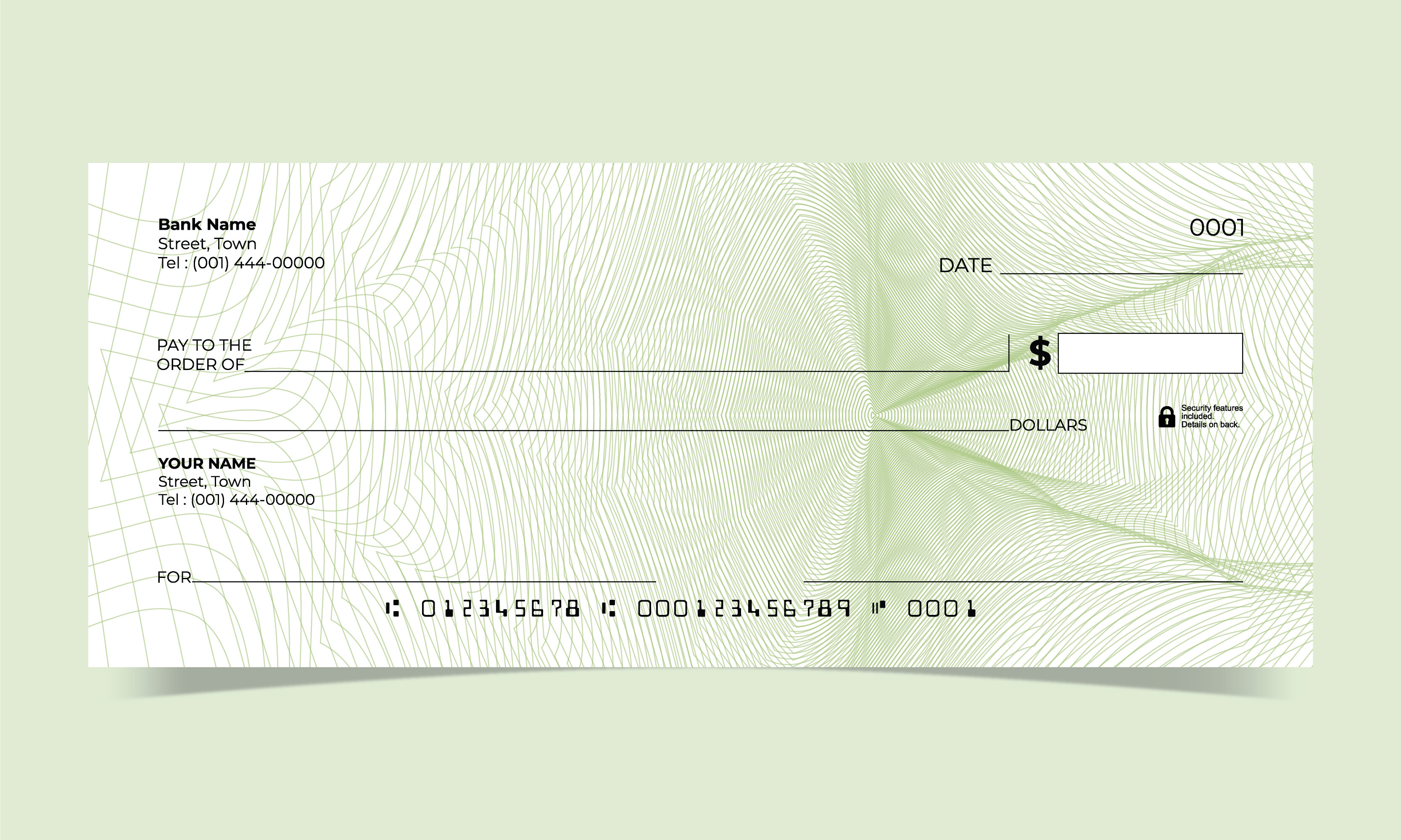 Light Green Bank Check Vector Template