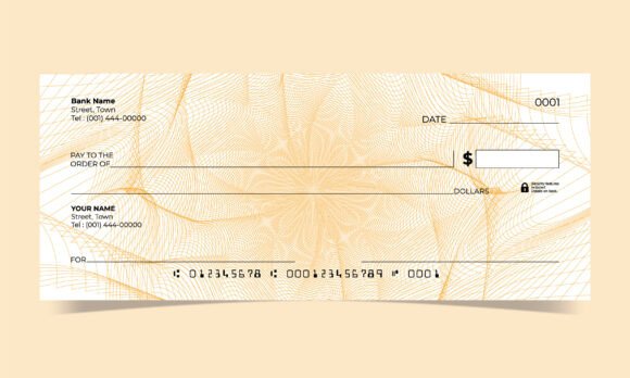 Orange Bank Check Vector Template