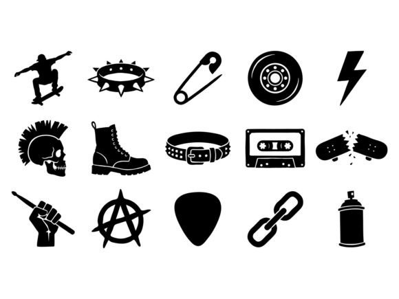 Punk Rock Silhouette SVG Set Graphic Icons By mega svg store