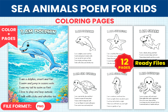 Sea Animals Poem Coloring Pages for Kids