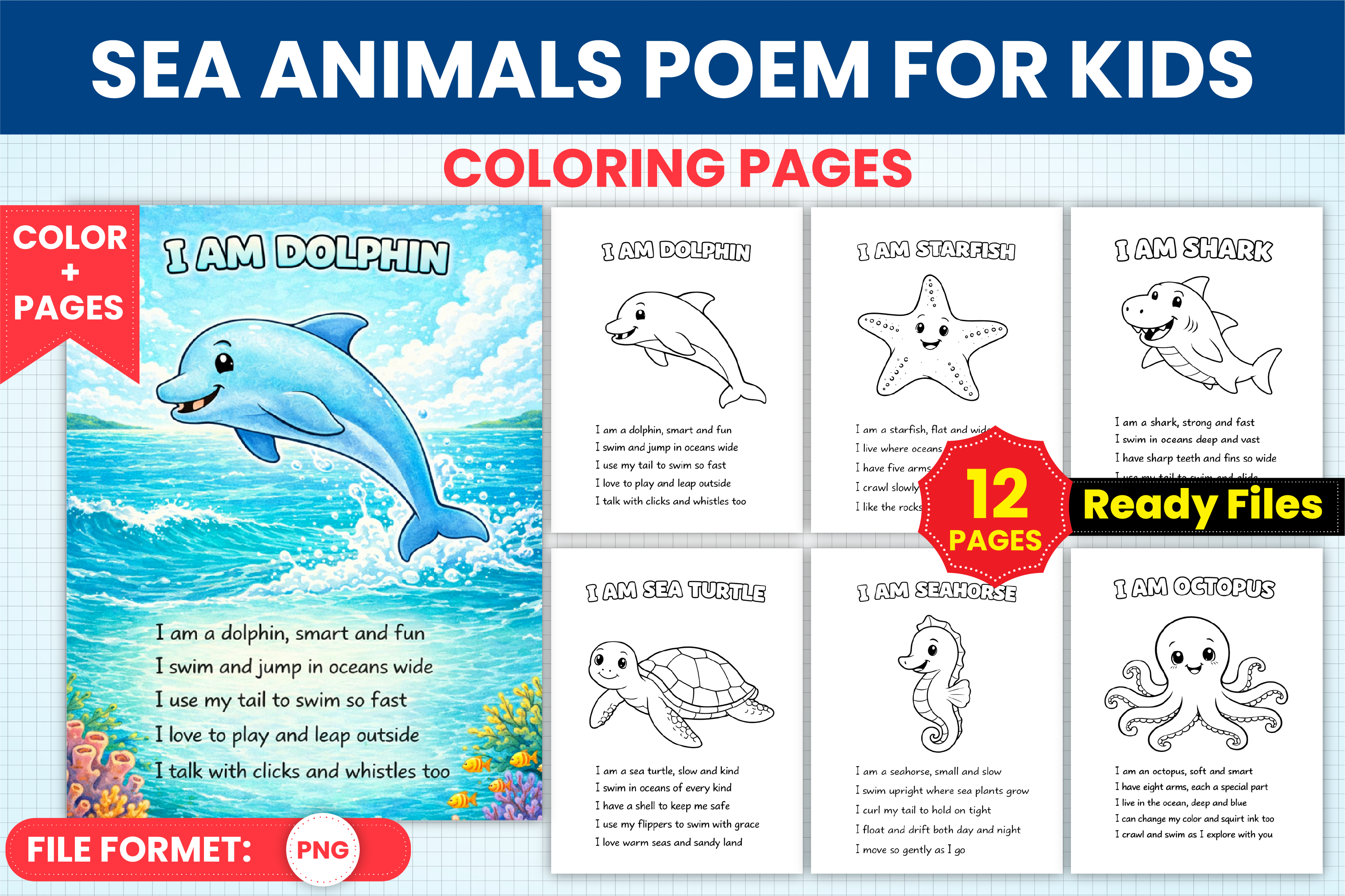 Sea Animals Poem Coloring Pages for Kids