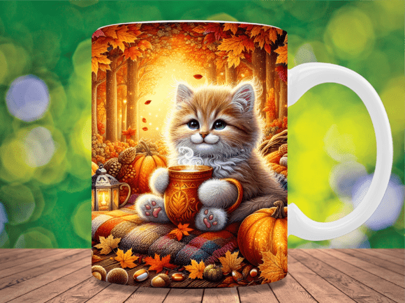 Autumn Kitten Pumpkin Coffee Mug Wrap