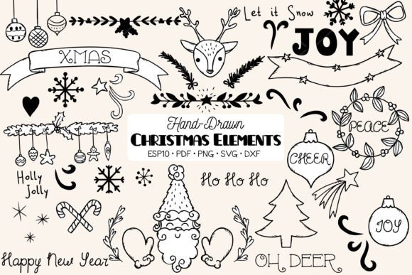 Christmas Decorative Holiday Elements in Monochrome