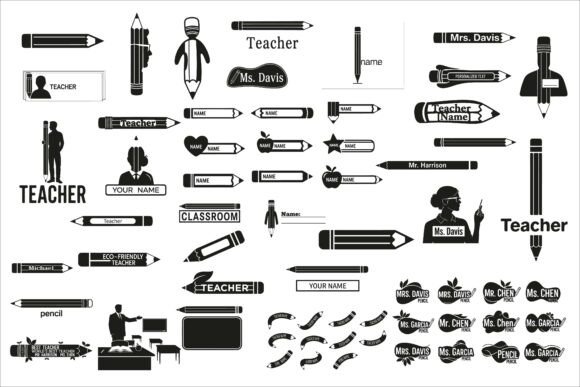 Creative Teacher Pencil Name Sign Design