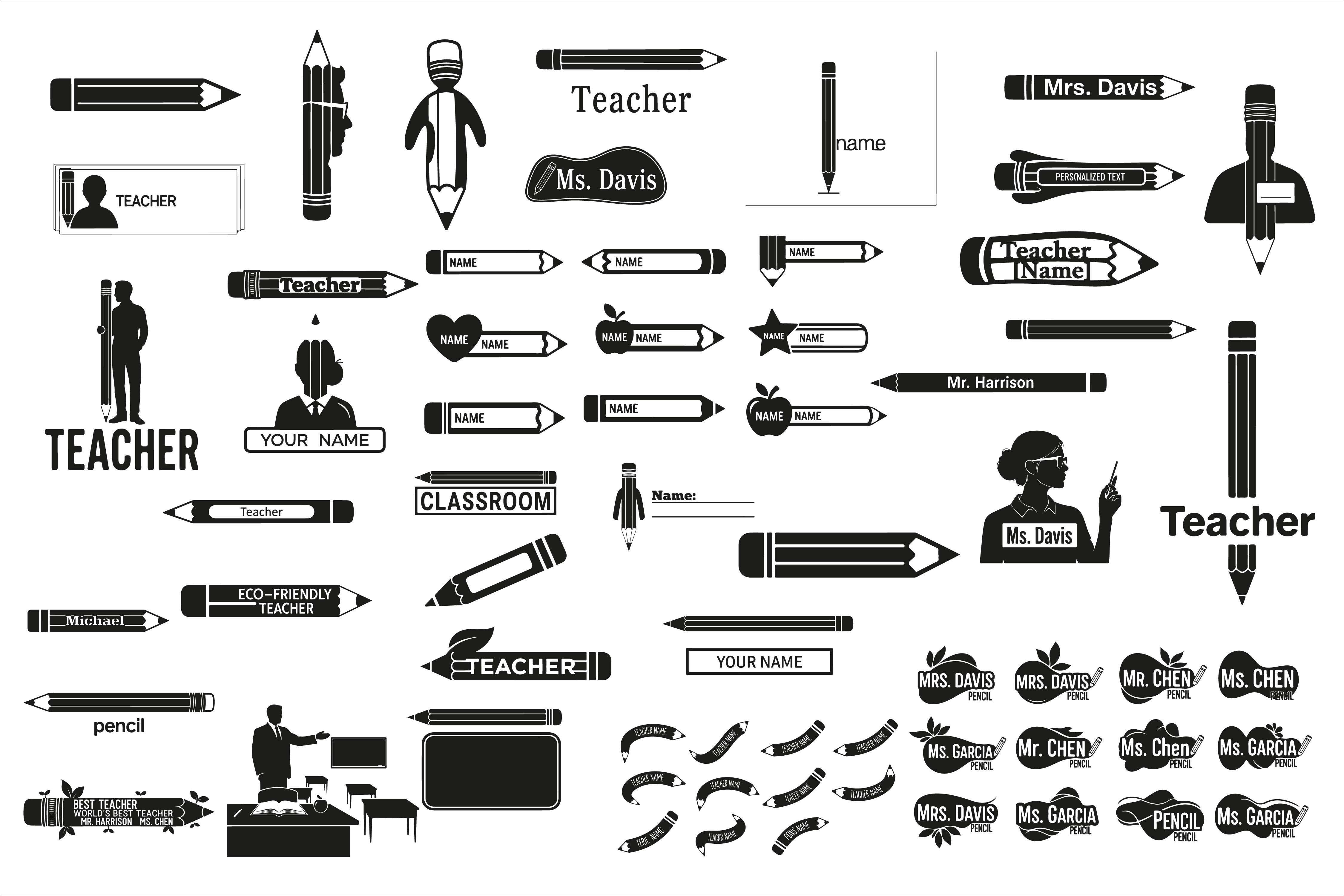 Creative Teacher Pencil Name Sign Design