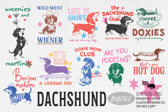 Dachshund Hand-drawn Design PNG Bundle