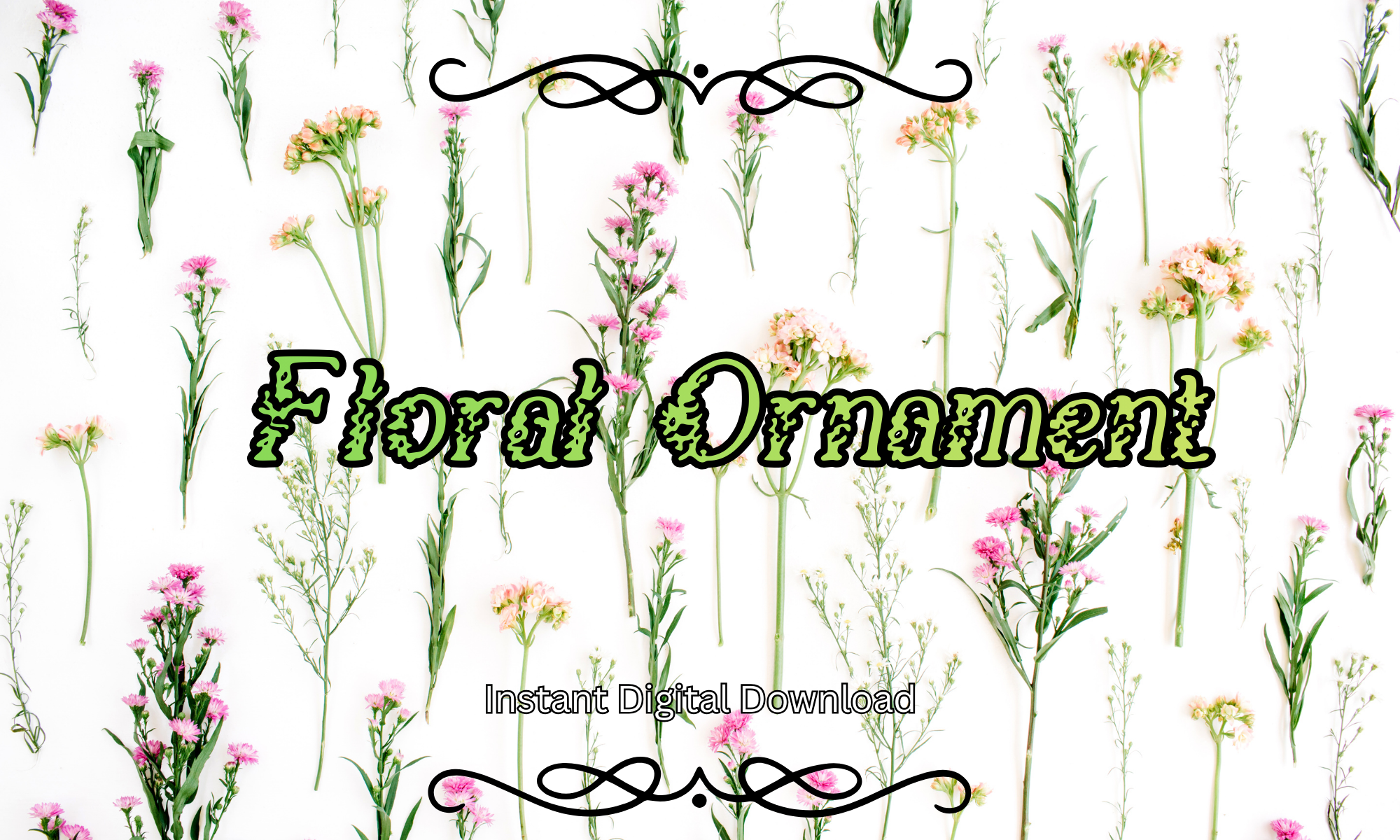 Floral Ornament decorative font preview with floral themed characters