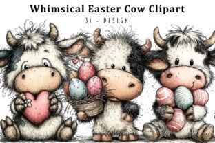 Whimsical Easter Cow Clipart