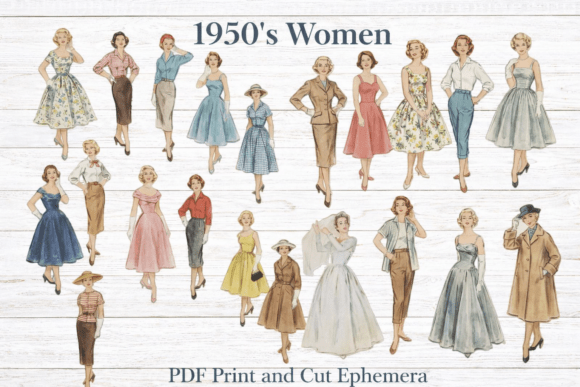 1950's Fashion Women Cut Outs Printable Gráfico Gráficos IA Por Scrapitsideways