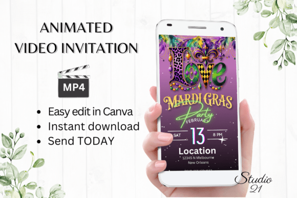 Animated Mardi Gras Party Invite