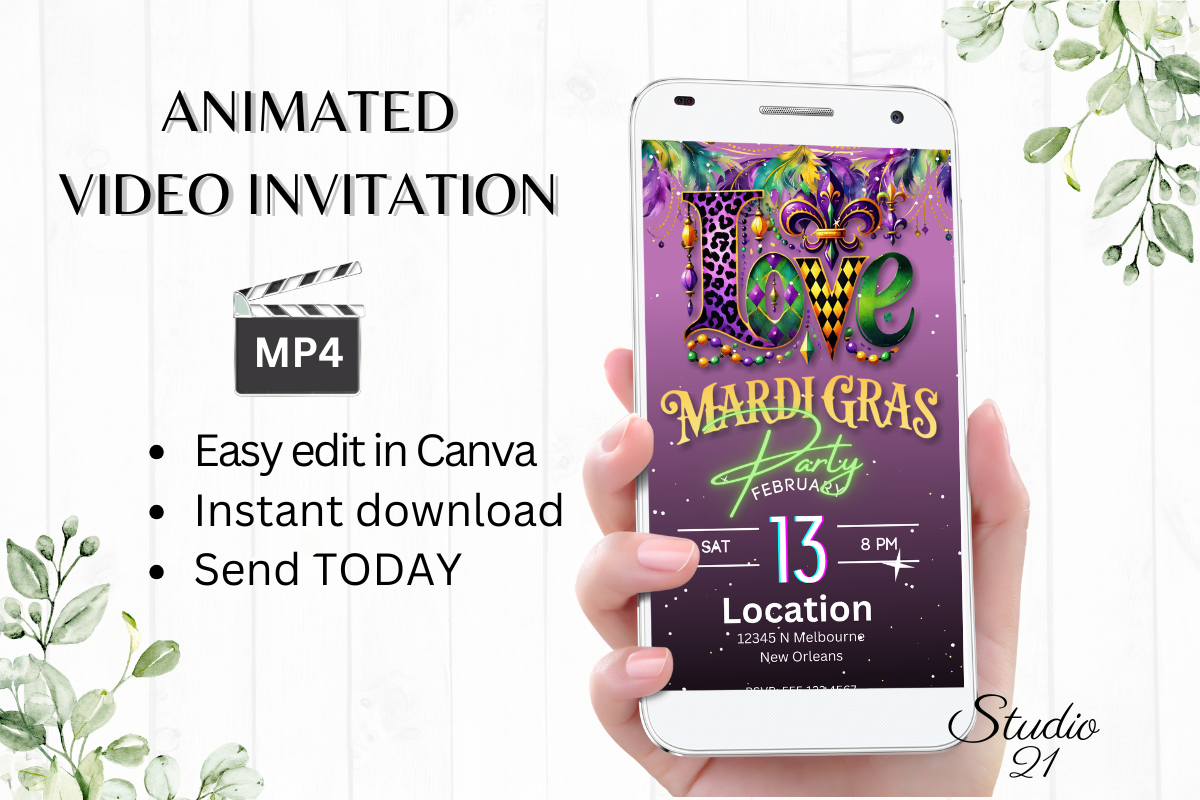 Animated Mardi Gras Party Invite