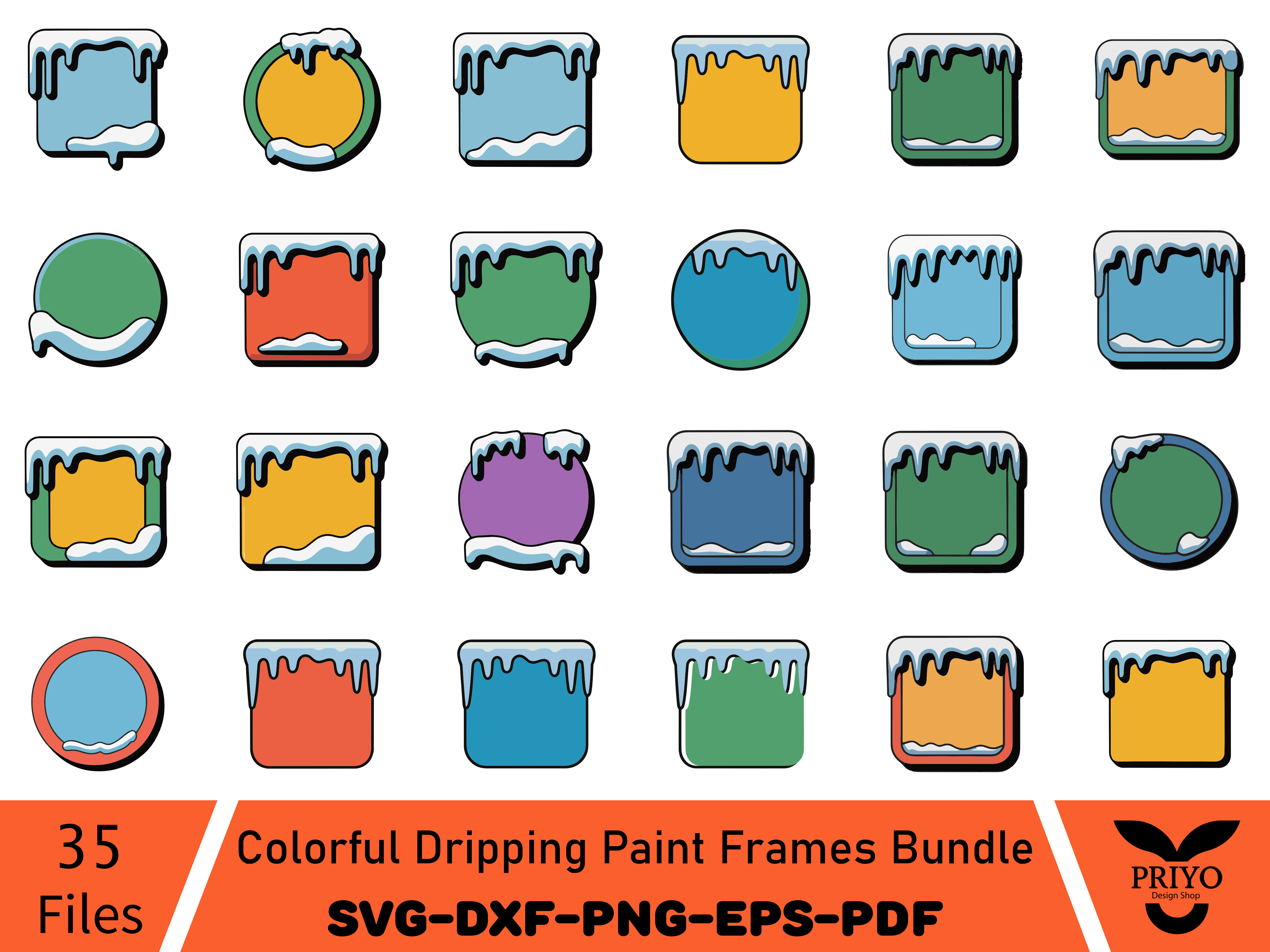 Colorful Dripping Paint Frames Bundle