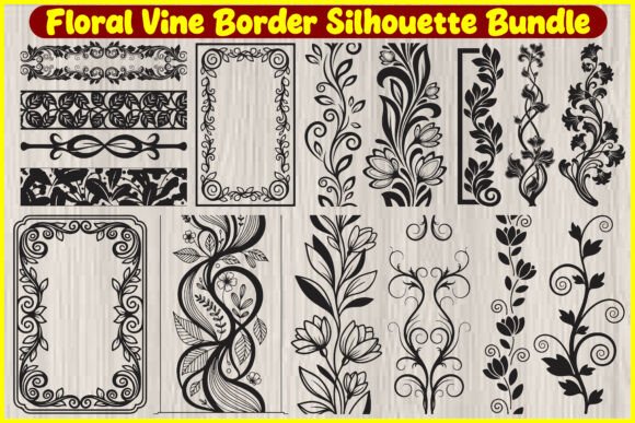 Floral Vine Border Silhouette Bundle