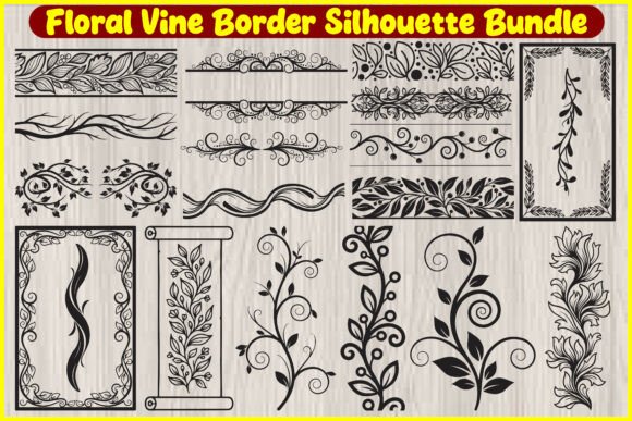 Floral Vine Border Silhouette Bundle