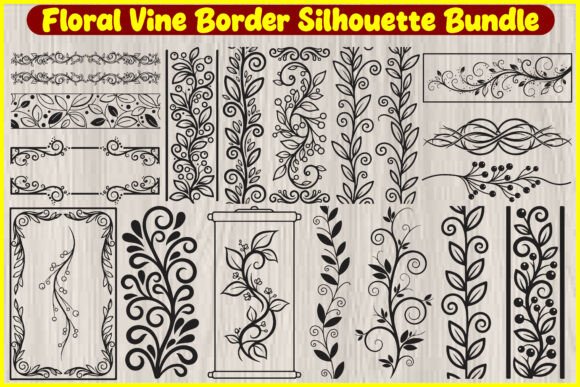 Floral Vine Border Silhouette Bundle