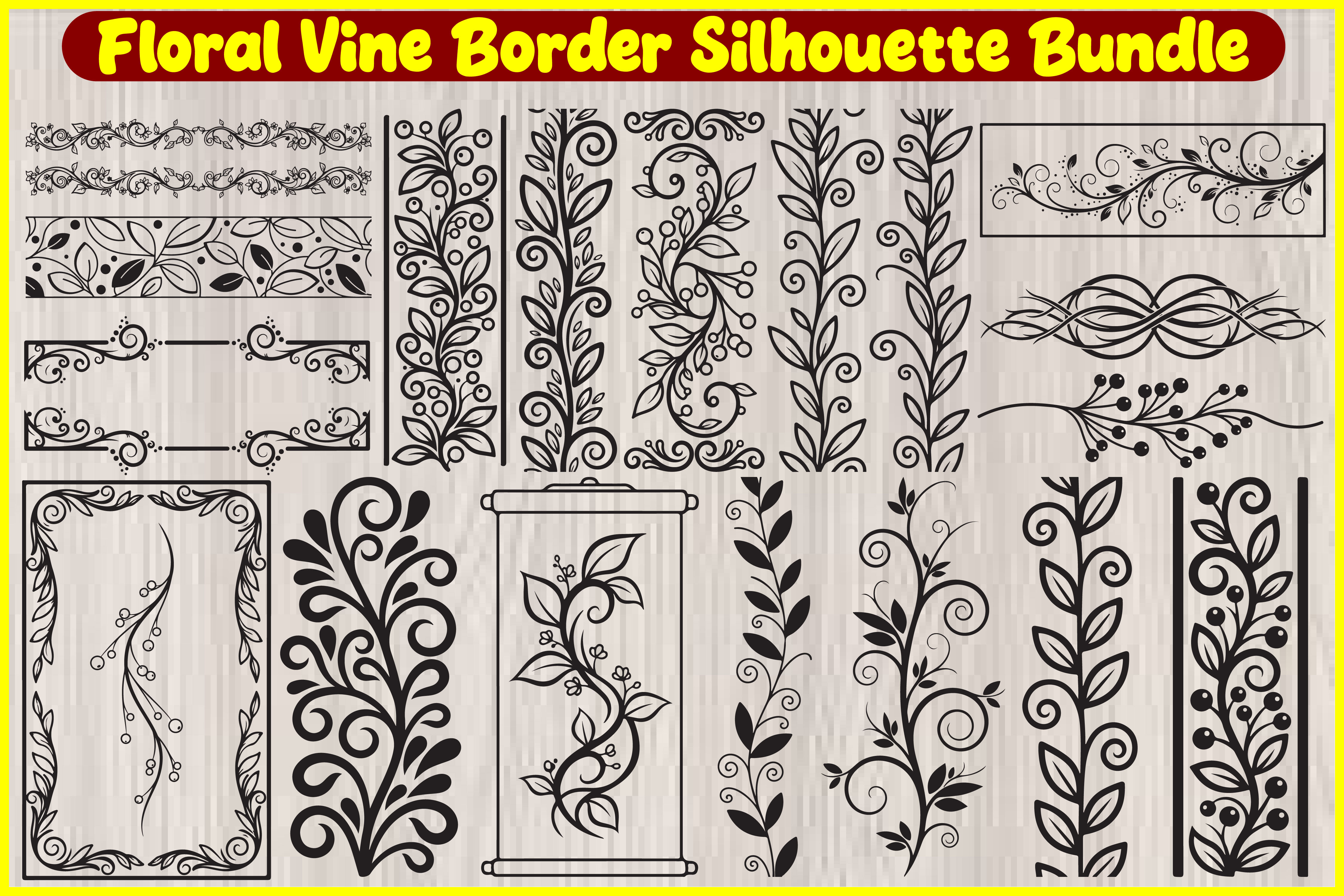 Floral Vine Border Silhouette Bundle