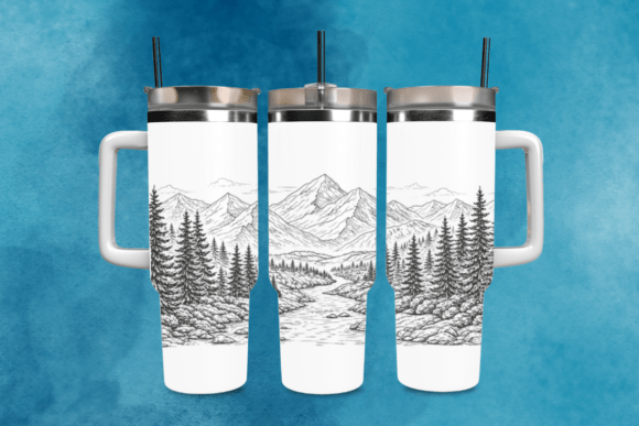 Mountain River Laser Tumbler Wrap SVG