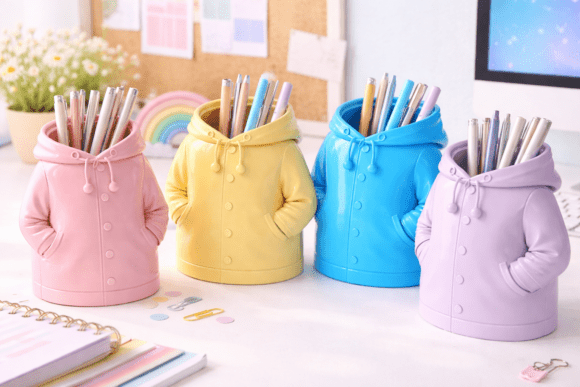 Raincoat Pen Holder STL | 3D Printable Desk Organizer Model - Image 1
