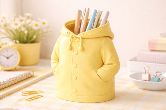Raincoat Pen Holder STL | 3D Printable Desk Organizer Model - Image 3