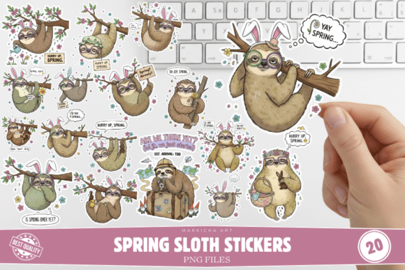 Summer Spring Sloth Easter & Spring & Summer Stickers Bundle Bundle · Creative Fabrica