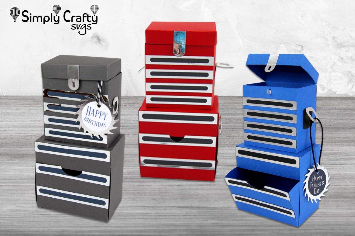 Tool Chest Box SVG designed like a 3D rolling tool cabinet with compartments