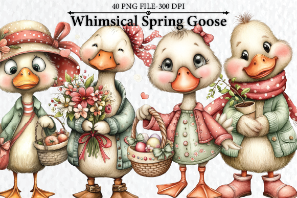 Springtime Goose Whimsical Spring Goose Clipart Graphic by Leafra Studio · Creative Fabrica