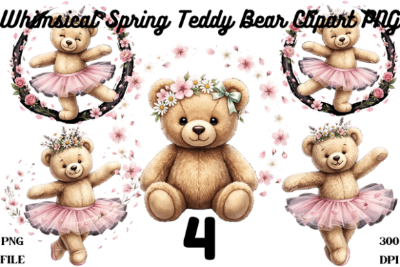 Whimsical Spring Teddy Bear Clipart PNG