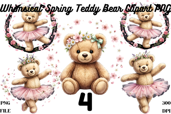 Whimsical Spring Teddy Bear Clipart PNG