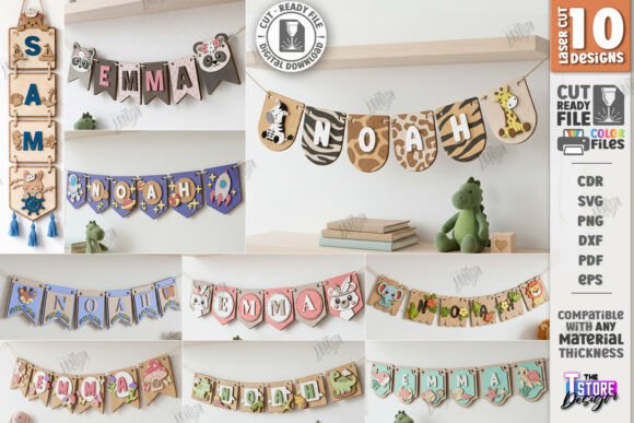 Baby Name Banners Laser Cut Bundle | CNC Laser Cutting By The T Store Design