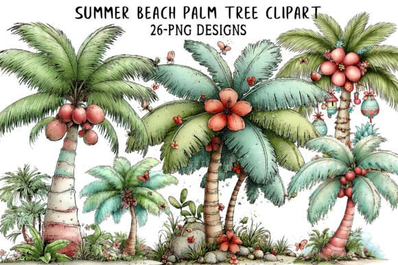 Summer Beach Palm Tree Clipart Graphic by Daily.Designs · Creative Fabrica
