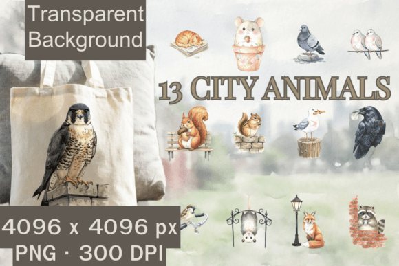 Urban Wildlife Watercolor Clipart City