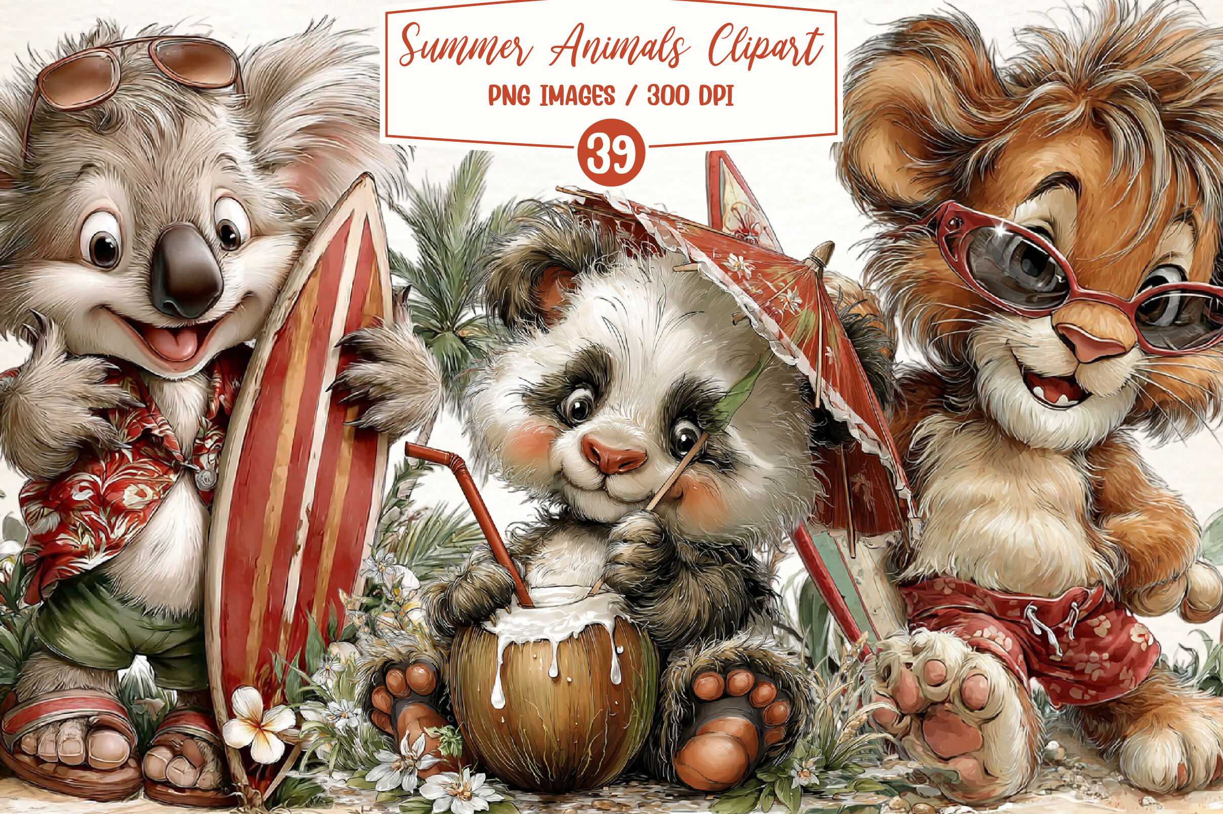 Watercolor Summer Animals Clipart Graphic by Breezy.Lane · Creative Fabrica