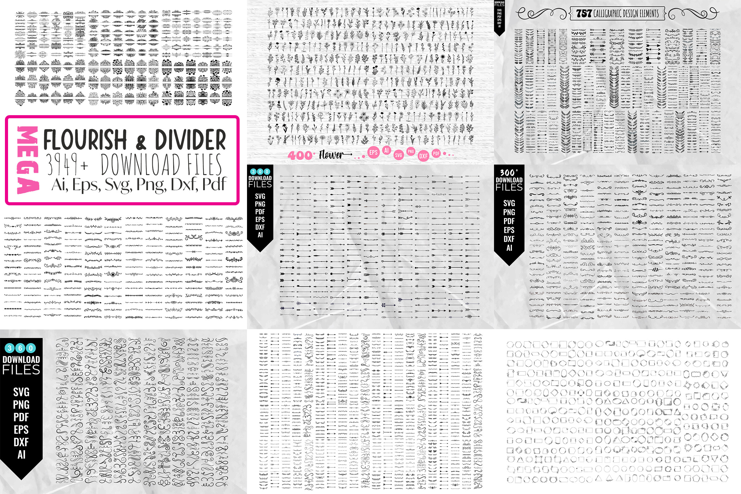 3949+ Mega Flourish & Divider SVG Bundle