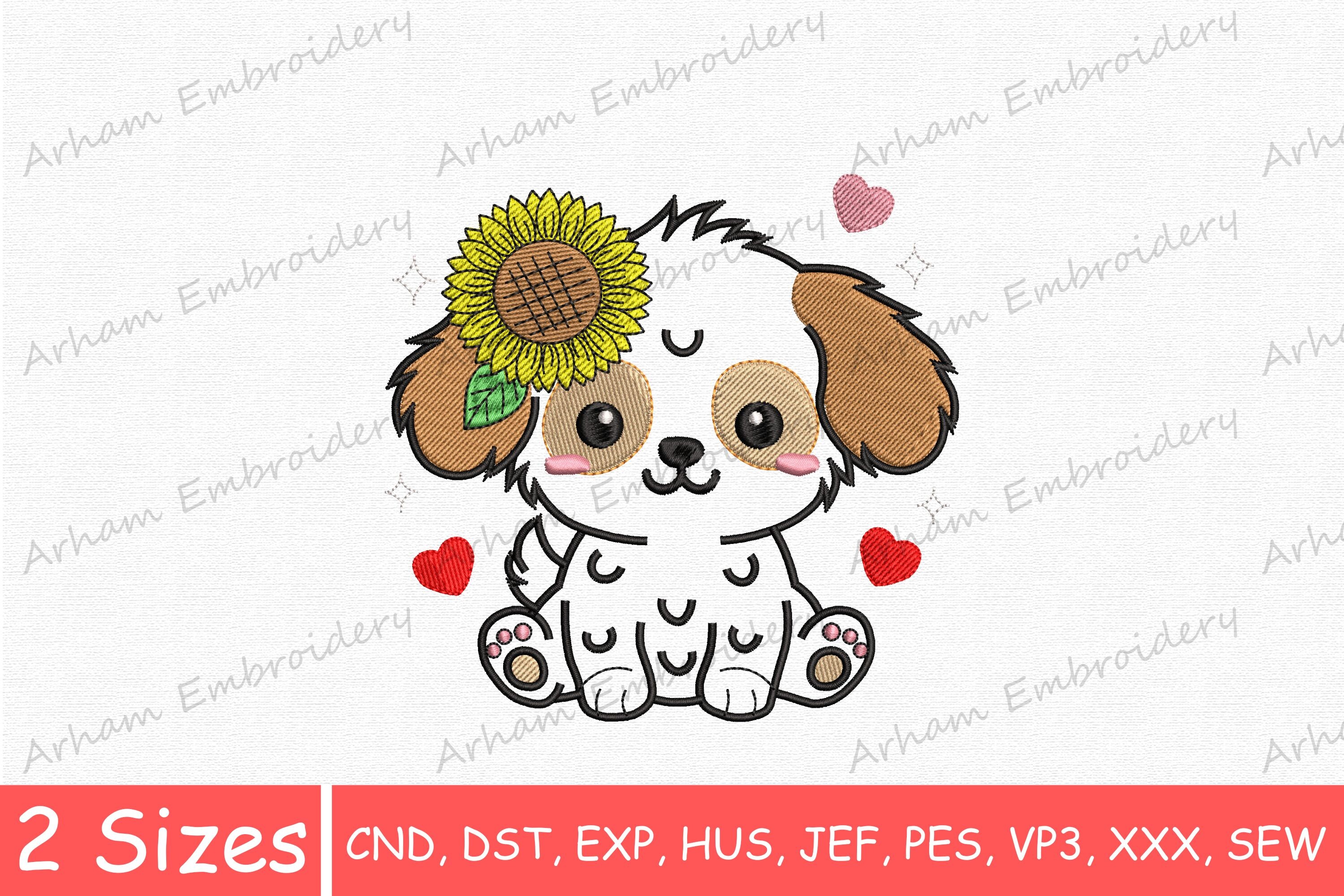 Adorable Puppy with Sunflower, Cute Dog