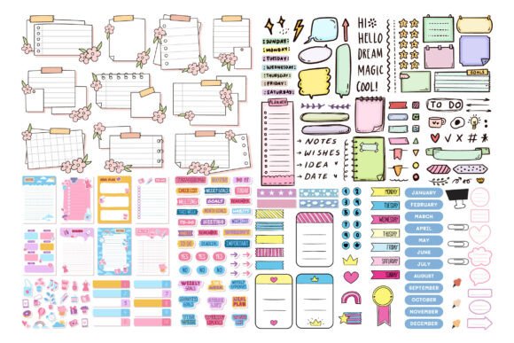 DIY Planner Stickers Printable Bundle Graphic Decorative Elements By shahtech50
