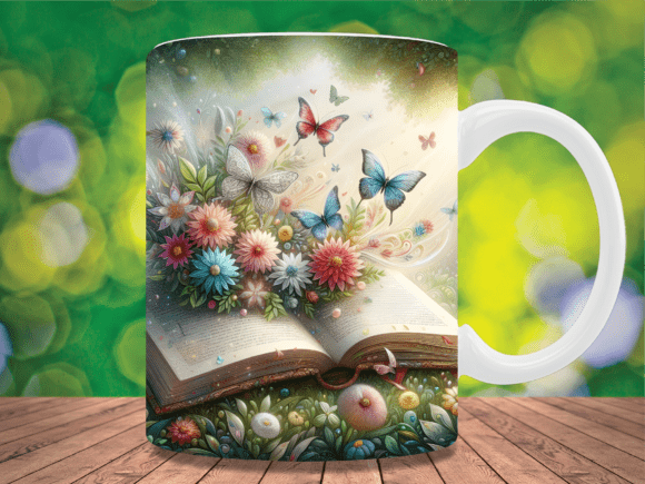 Dreamy Butterfly Floral Book Mug Wrap Graphics