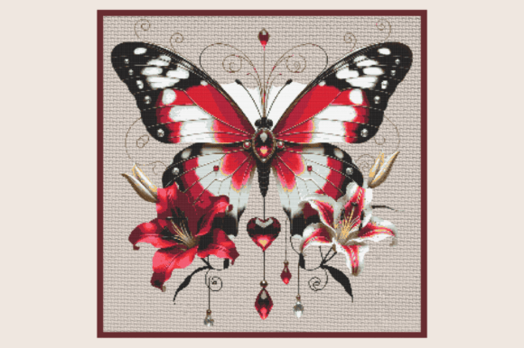 Elegant Red & Black Butterfly with Flora