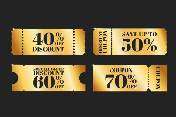 Golden Discount Coupons Set