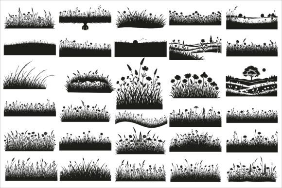 Natural Grass and Flowers Silhouette