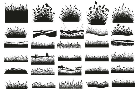 Natural Grass and Flowers Silhouette