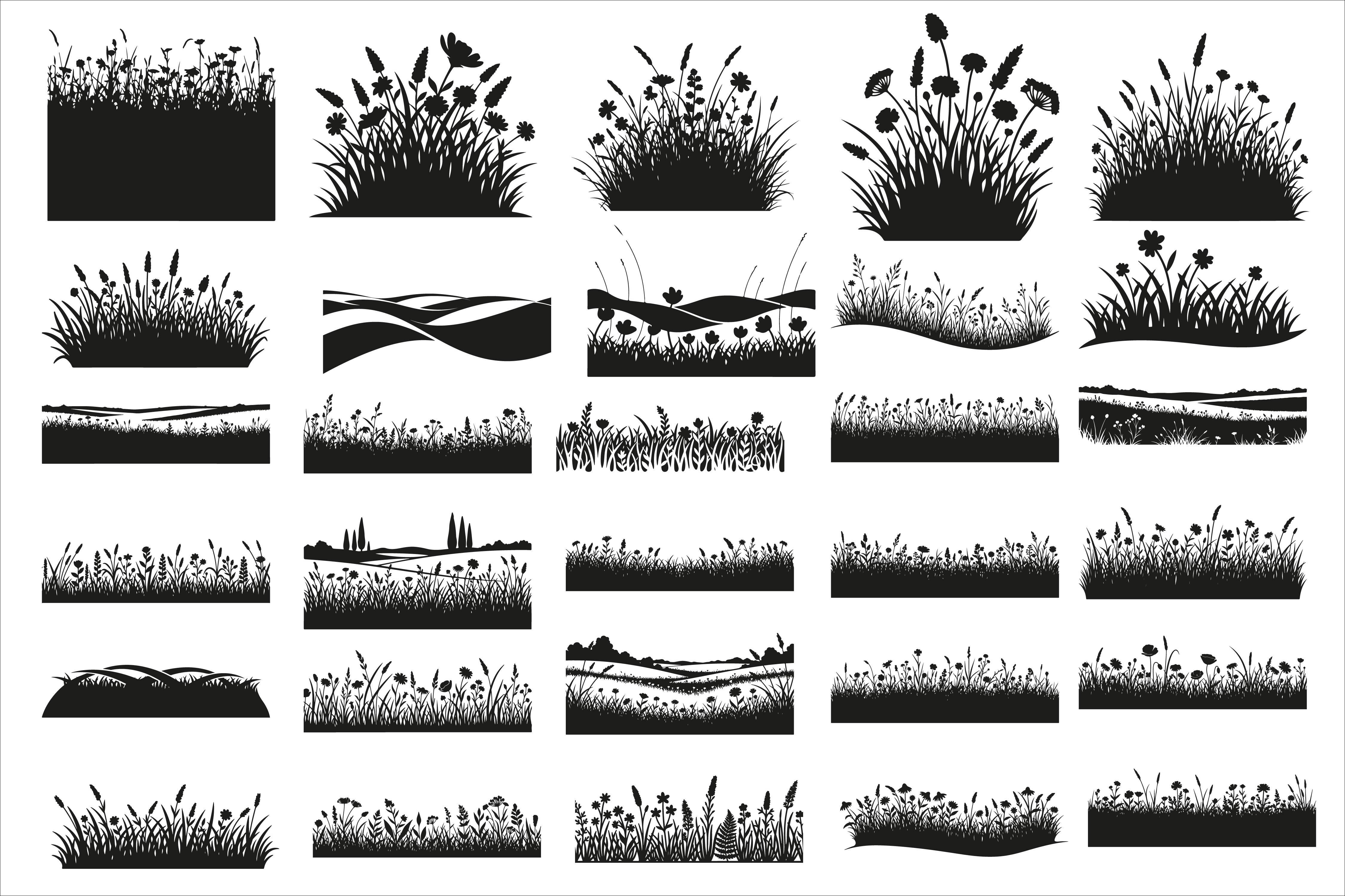 Natural Grass and Flowers Silhouette